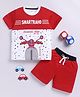Little Ninja Cotton Half Sleeves Motorcycle Printed Tee & Shorts Set - Red & White