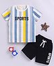 Little Ninja Cotton Half Sleeves Sports Text Printed Striped Tee & Shorts Set - Blue & Black