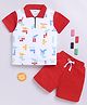 Little Ninja Cotton Half Sleeves Dinosaurs Printed Polo Tee & Shorts Set - White & Red