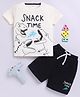 Little Ninja Cotton Half Sleeves Dinosaurs Printed Tee & Shorts Set - Cream & Black