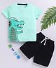 Little Ninja Cotton Half Sleeves Crocodile Printed Tee & Shorts Set - Green & Black