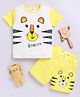 Little Ninja Cotton Half Sleeves Tiger Printed Coordinating Tee & Shorts Set - Cream & Yellow