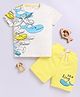 Little Ninja Cotton Half Sleeves Whales Printed Tee & Coordinating Shorts Set - Cream & Yellow