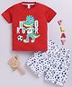 Little Ninja Cotton Half Sleeves Dinosaur & Football Printed Tee & Shorts Set - Red & White