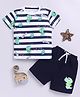 Little Ninja Cotton Half Sleeves Baby Dinosaur Printed Tee & Coordinating Shorts Set - White and Navy