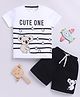 Little Ninja Cotton Half Sleeves Koala Bear Printed Tee & Coordinating Shorts Set - White & Black