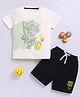 Little Ninja Cotton Half Sleeves Good Vibes Text Printed Tee & Coordinating Shorts Set - Cream & Black
