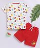 Little Ninja Cotton Half Sleeves Fruits Printed Tee & Coordinating Shorts Set - Cream & Red
