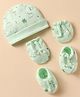 Simply Interlock Knit Cap Mitten & Booties Set with Tree Print Mint - Diameter 16 cm