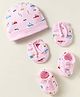 Simply Interlock Knit Cap Mitten & Booties Set with Cars Print Pink - Diameter 16 cm