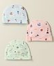 Simply Interlock Knit Baby Caps with Dino Helicopter & Nautical Print Pack of 3 Light Blue Light Green & Pink - Diameter 17.5 cm