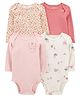 Carter's Knit Full Sleeves Onesies with Floral & Jungle Theme Print Pack of 4 - Multicolor
