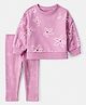 Carter's Knit Full Sleeves Winter Wear Sweatshirt & Pant Set With Floral Print - Purple