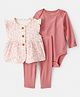 Carter's Knit Full Sleeves Onesie & Front Open Top & Leggings Set with Frill Detailing & Floral Print - Pink