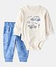 Carter's Knit Full Sleeves Onesie with Leggings with Car Print - White & Blue