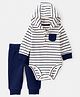 Carter's Knit Full Sleeves Striped Hooded Onesie with Leggings - Navy Blue & White