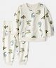 Carter's Knit Full Sleeves Winter Wear Sweatshirt & Pant Set With Dino Print - White