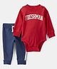 Carter's Knit Full Sleeves Onesie with Leggings with Freshman Print - Red & Blue