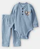 Carter's Knit Full Sleeves Textured Onesie & Leggings with Badges - Light Blue