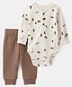 Carter's Knit Full Sleeves Onesie with Leggings & Jungle Theme Print - Brown & White
