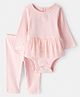 Carter's Knit Full Sleeves Textured Onesie & Leggings with Frill Detailing - Light Pink