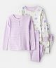 Carter's Cotton Knit Full Sleeves Striped & Space Theme Printed Co-ord Night Suits Pack of 2 - Purple & White