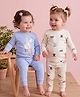 Carter's Knit Full Sleeves Co-ord Night Suits With Animal Print Pack of 2 - Blue & Cream