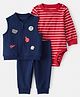 Carter's Knit Jacket & Joggers Set with Full Sleeves Onesie with Stripes & Badges - Navy Blue & Red