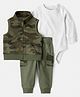 Carter's Knit Camouflage Print Jacket & Joggers Set with Full Sleeves Onesie - Olive Green & White