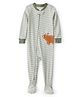 Carter;s Cotton Knit Full Sleeves Striped Sleep Suit With Bear Embroidery - Green