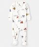 Carter's Full Sleeves Footed Sleepsuit with Vehicle Print - Ivory
