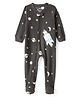 Carter's Cotton Knit Full Sleeves Footed Sleep Suit With Space Theme Print - Charcoal Grey