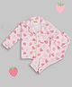 Pyjama Party Cotton Rayon Woven Full Sleeves Strawberries Printed Coordinating Night Suit Set - Pink