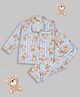 Pyjama Party Cotton Rayon Woven Full Sleeves Hugs Printed & Striped Coordinating Night Suit Set - Light Blue