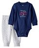Carter's Knit Full Sleeves Onesie with Leggings & Text Embroidery - Navy Blue