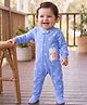 Carter's Cotton Knit Full Sleeves Footed Sleep Suit With Polka Dot Print & Penguin Patch - Light Blue