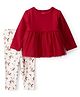 Carter's Knit Full Sleeves Top & Leggings Set with Floral Print - Red