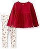 Carter's Knit Full Sleeves Top & Leggings Set with Floral Print - Red