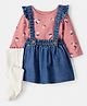Carter's Knit Three Fourth Sleeves T-Shirt With Denim Frock & Stockings with Floral Print - Pink & Blue