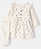 Carter's Knit Three Fourth Sleeves T-Shirt With Frock & Stockings with Floral Print - Ivory