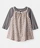 Carter's Knit Three Fourth Sleeves Onesie & Frock with Animal Print & Bow Applique - Grey