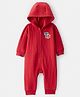 Carter's Knit Full Sleeves Hooded Romper with Animal Patch Embroidery - Red