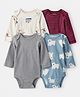 Carter's Knit Full Sleeves Onesies With Stripes & Animal Print Pack Of 4 - Grey Maroon & Light Blue