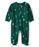 Carter's Cotton Knit Full Sleeves Footed Sleep Suit With Christmas Tree Print - Dark Green