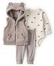 Carter's Knit Full Sleeves Animal Printed Onesie & Leggings with Hooded Jacket - Multicolor