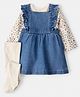 Carter's Knit Frock with Three Fourth Floral Printed Inner Tee & Stockings - Blue