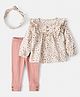Carter's Knit Full Sleeves Top & Leggings Set with Headband Frill Detailing & Floral Print - White & Pink