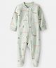 Carter's Knit Full Sleeves Sleep Suit with Floral & Animal Print - Light Green