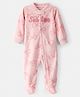 Carter's Knit Full Sleeves Sleep Suit with Bow & Text Print - Pink