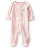 Carter's Cotton Knit Full Sleeves Striped Footed Sleep Suit With Teddy Bear Patch - Pink